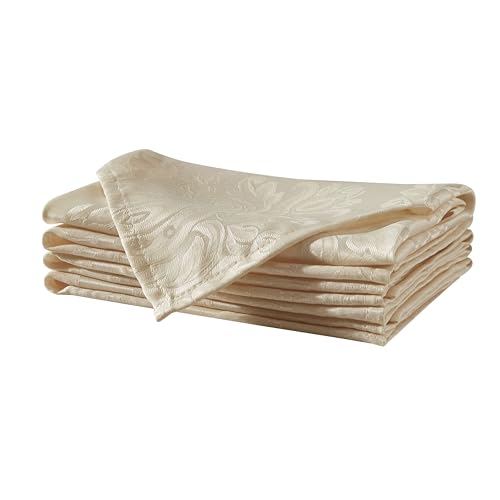 Newbridge Barcelona Luxury Damask Fabric Napkins, Set of 4 Square Napkins, Golden Beige, 100% Polyester, No Iron, Soil Resistant Dining Room, Party and Banquet Napkins