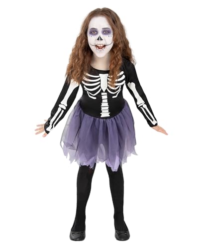 Funidelia Disfraz de esqueleto para niña, Incluye vestido con tutú que brilla en la oscuridad, Talla 3-4 años, Calavera - Traje para niños para fiestas, Carnaval y Halloween