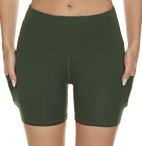 Tandisk Short feminino de cintura alta para exercícios físicos, ioga, corrida, compressão, bolsos la