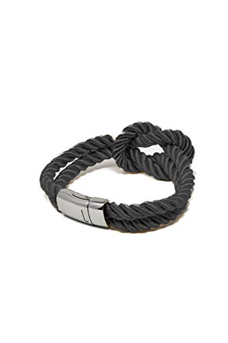 Bracelet Noir pour Homme - Fait Main - Coton de Qualité et Soie Véritable - Fermoir en Acier Inoxidable Poli Argent - Classique, Elégant et Moderne - (Idéal pour un bijoux cadeau) Cover