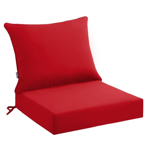 PatioGlow Outdoor Seat Cushion Set 24 x 24 x 4 Inch Waterproof & Fade Resistant Patio Furniture Cushions with Removable Cover and Ties Thick Deep Seating Pads for Outside Chair Sofa Couch Red