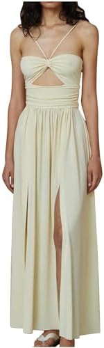 HGps8w Women's Halter Cutout Ruched Maxi Dress Sexy Off Shoulder ...