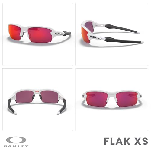 Oakley Kids Flak Xs OJ9005 900504 59MM Polished White/Prizm Field Rectangular Youth Sunglasses for Boys for Girls+ Bundle Accessory Leash Kit, Microfiber Pouch4