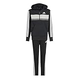 adidas Unisex niños SEASONAL ESSENTIALS TIBERIO 3 STRIPES FLEECE TRACKSUIT, black/white/grey two, 9-10 Years