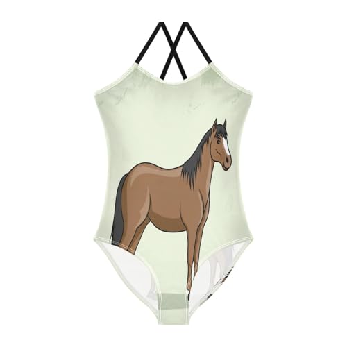 Girls Swimming Suits 3-10 Y Beach Bathing Suits Girls, Brown Horse