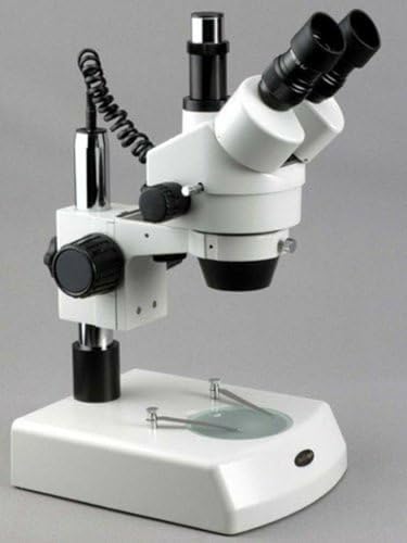 Image of Amscope SM-2TZ-M Digital Professional Trinocular Stereo Zoom Microscope, WH10x Eyepieces, 3.5X-90X Magnification, 0.7X-4.5X Zoom Objective, Upper and Lower Halogen Lighting, Pillar Stand, 110V-120V, Includes 0.5X and 2.0X Barlow Lenses and 1.3MP Camera with Reduction Lens and Software