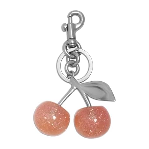 Nalefow Cute Cherry Keychain Purse Charms Glitter Cherry Bag Charms With Key Ring and Clip Key Chain Accessories Decor for Keys Bags (Silver Pink Cherry) Cover