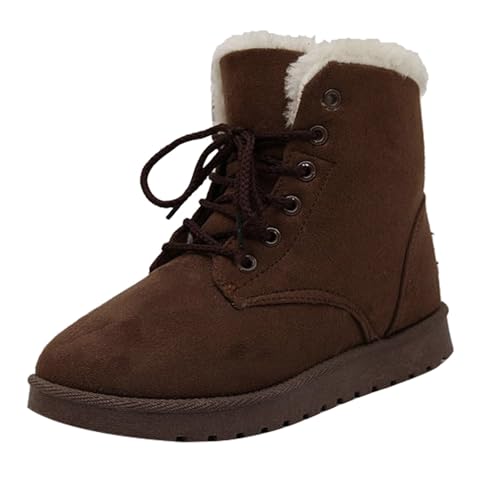 Bottes de neige imperméables en cuir synthétique à lacets et fourrure café