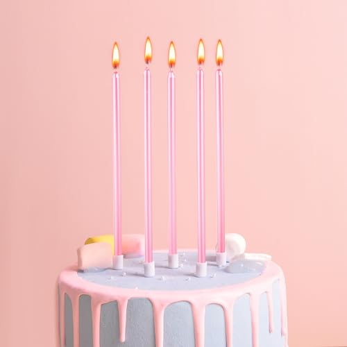 Image of PHD CAKE 36-Count Pink Long Thin Metallic Birthday Candles, Cake Candles, Birthday Parties, Wedding Decorations, Party Candles, Cake Decorations
