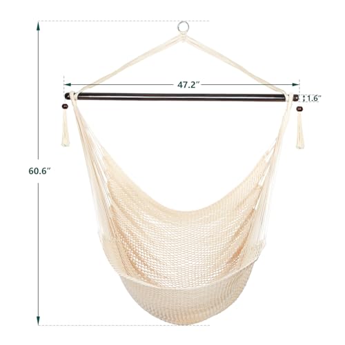 Image of Bathonly Large Hammock Chair with Spreader Bar, Caribbean Hammock Swing Chair, XL Hammock Chair Outdoor Indoor, 330 LBS Weight Capacity, Beige