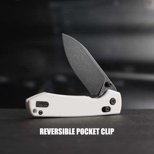 Image of Vosteed Raccoon EDC Pocket Knife - 3.25 inch Sandvik 14C28N Black Stonewash Blade - Crossbar Lock White G10 Handle for Camping, Hiking - A0507