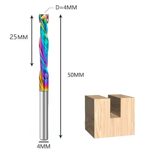 SpeTool 2 Spiralnutfräser 4mm Schnittdurchmesser 25mm Schnittlänge Spiralfräser Nutfräser CNC Fräser VHM Schaftfräser DLC Beschichtung Fräser für Oberfräse Holzfräser Router Bit Langlochfräser Holz