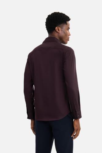 Image of SNITCH Men Formal Shirt | Tailored Slim Fit Full Sleeve Spread Collar Solid Style | Breathable Polyester Viscose Blend Twill Fabric for Office & Evening