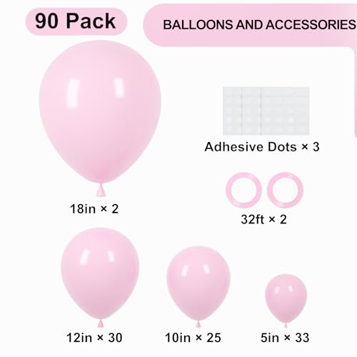 Image of Voircoloria 90pack Light Pink Balloons Different Size 18 /12 /10 /5 Inch Pastel Pink Balloon Garland Arch Kit for Boys Girls Birthday Party, Baby Shower, Wedding, Gender Reveal, Baby Shower Decorations