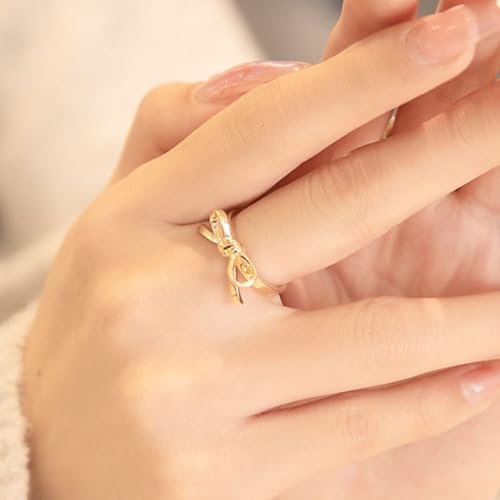 Bow Ring for Women Dainty Gold Bowknot Rings Pink Bow Ribbon Ring Promise Rings for Women2