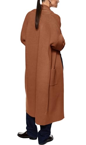 Image of Womens Long Sleeve Maxi Cardigan Open Front Oversized Knitted Sweater Coat Casual Lapel Warm Overcoat with Pockets