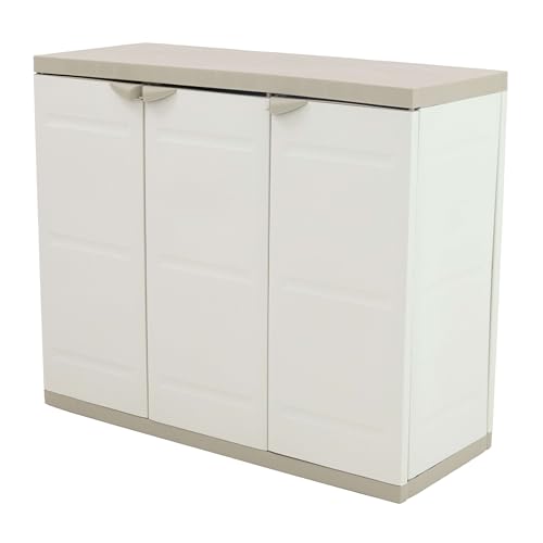 Miroytengo Armario Bajo de Jardín Titanium, Armario 2 Puertas y 2 Estantes Exterior Beige 105x80x41 cm