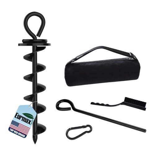 Image of Eurmax USA Heavy Duty Dog Tie Out Stake, No-Tangle In Ground Anchor Runner for Large Dogs up to 210 Lbs - Perfect for Yard, Beach and Camping (Medium,Black)