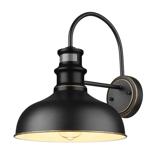 Image of zeyu 11'' Black Porch Light Fixture Wall Mount, Farmhouse Exterior Barn Light for Garage Patio, Motion Sensor Outdoor Barn Light with Metal Finish, 02A390-SE ROB