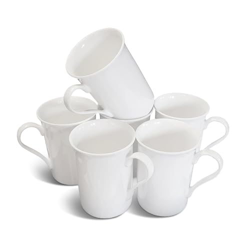 Coralgraph Inc Set of 6 Fine Bone China Mugs Gift Boxed Glossy White Cups