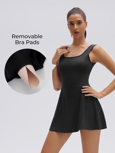 SUUKSESS Womens Tennis Dress with Built in Shorts and Bra Easy Peasy Athletic Dresses Golf Workout Active Dress Sport Outfit Black