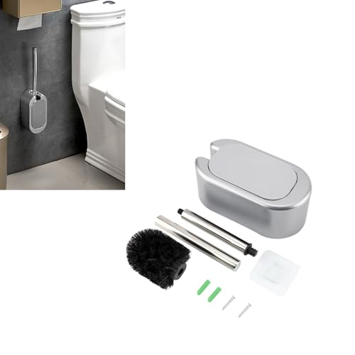 Haofy Scopino per WC in Acciaio Inossidabile di Lusso Scopino per WC Porta Scopino Compatto a Parete con Manico in Acciaio Inossidabile per Riporre e Organizzare Il Bagno(d'Argento