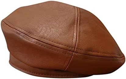 Kimloog Womens Faux Leather Newsboy Beret Ivy Cap Hunting Driving Flat Hat Coffee