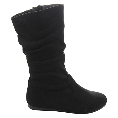 Link Selena-23K Girl's Mid-Calf Solid Color Flat Heel Slouch Boots,Black,10 #TOP1
