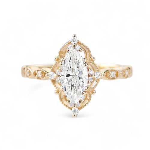 Marquise Cut Moissanite Engagement Ring for Women 14K Yellow Gold