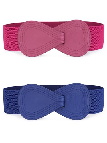 Allegra K 2Pcs Women Plus Size Elastic Belt Interlock 8-Shaped Buckle Stretch Waistband Belts for Dress