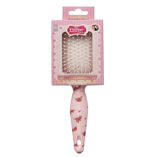 The Vintage Cosmetic Company Spazzola per capelli rettangolare vintage per donne e ragazze, classica spazzola rettangolare con design vintage rosa per acconciature