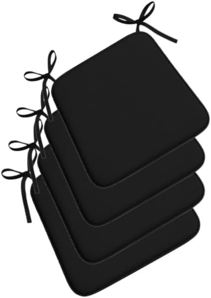 Chair Seat Pads with Ties 38x38x3cm Memory Foam Seat Cushion Non Slip Chair Pad for Dining Chairs Kitchen Office Garden Outdoor Indoor Seat Cushions Square Chair Cushion (Black, Set of 4)