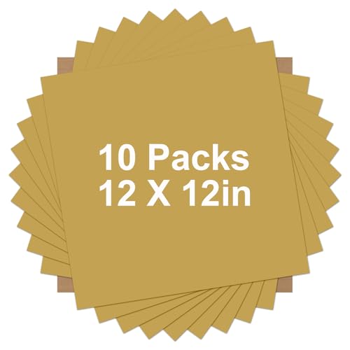 Image of HTVRONT Gold HTV Heat Transfer Vinyl Bundle: 10 Pack 12 inchx12 inch Iron on Vinyl for T-Shirt (1 PTFE Sheet Included), PU HTV Vinyl Easy to Cut & Weed for Heat Design