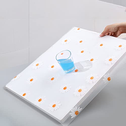 Wolpin Anti Slip Floral Shelf Mat Liner (45 x 300 CM) | EVA Kitchen Cabinet Drawer Fridge Bathroom Mat Waterproof Textured Multipurpose Liner Transparent White Daisy Roll