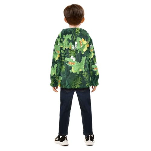Cute Green Crocodile Pattern Toddler Fleece Jacket Girl Boys Hooded Fleece Jacket Coat Warm Outwear Zip-up 3-10T4