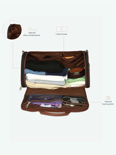 Image of Zouk Weekender Duffle Bag | Perfect 3 Day Trip Duffle for 10 Clothes | Lightweight Foldable Cabin Bag for Men & Women | Full Access Opening, Shoe Pocket & Trolley Sleeve | BidriKaiser
