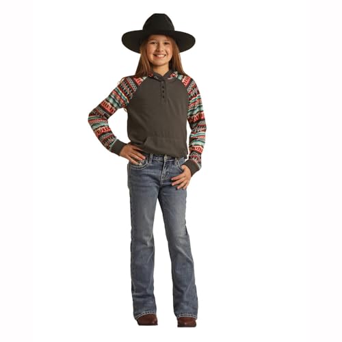 Rock & Roll Denim Girls' Ivory Aztec Embroidered Bootcut Jeans3