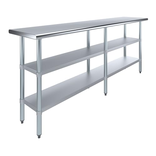 Image of AmGood Stainless Steel Work Table with 2 Shelves | NSF | Metal Utility Table (84 inch Long x 18 inch Deep)