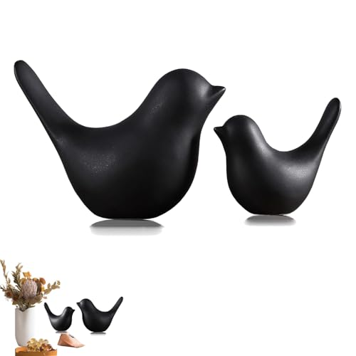 2Pcs Pájaro Cerámica Negro Moderno,Estatua de Pájaro de Cerámica Moderna,Figura de Pájaro de Cerámica,Figuras de Pájaros de Cerámica,para Boda,Fiesta,Navidad Decorar(Blanco)
