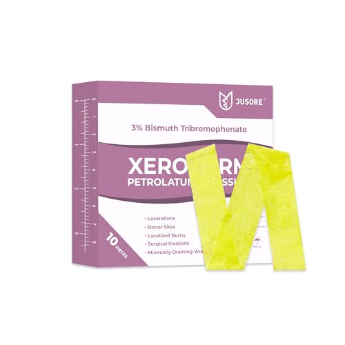 JUSORE Xeroform Petrolatum Dressing 1x8 - 10 PCS Non Stick Gauze Pads Medical Soft Fine Mesh Gauze Patch for Wound Care Burns Lacerations Skin Grafts & Surgical Incisions 10 Individual Pack