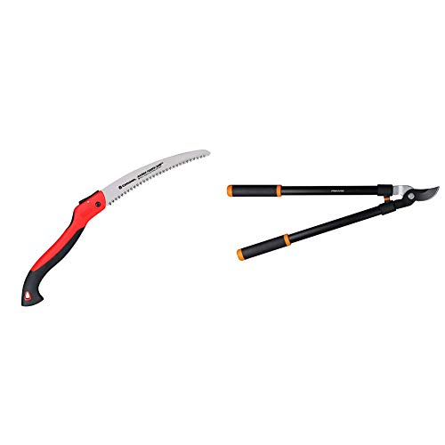 Corona RS 7265D RazorTOOTH Folding Pruning Saw, 10-Inch & Fiskars 28 Inch Bypass Lopper Black/Orange (391461-1003)