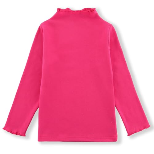 Image of Girls Lettuce Edge Trim Mock Neck Long Sleeve Slim Fit T-Shirt Tops Lightweight Knit Tee