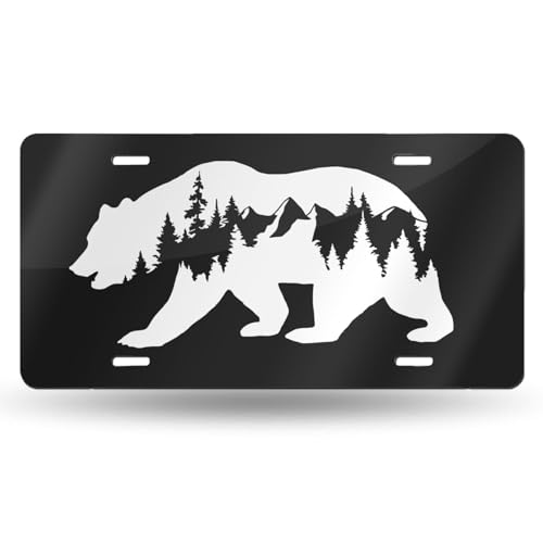 Hiking Bear Mountains Camper Front License Plate Aluminum Decorative License Plates Funny Metal Car Plate 6