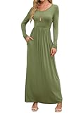 Women's Long Sleeve Loose Plain Long Maxi Casual Dresses with Pockets Army Green Medium