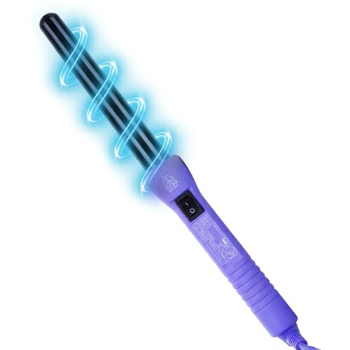 Herstyler Grande Ceramic Tapered Curling Wand - 1 inch Dual Voltage with Negative Ions for Long and Short Hair (Purple)