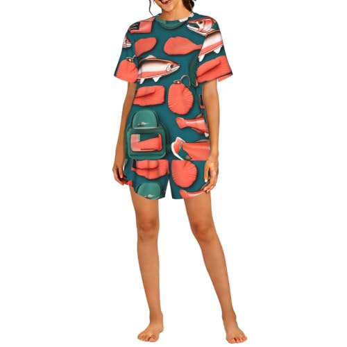 Ensemble de pyjama court femme saumon vêtement de nuit premium