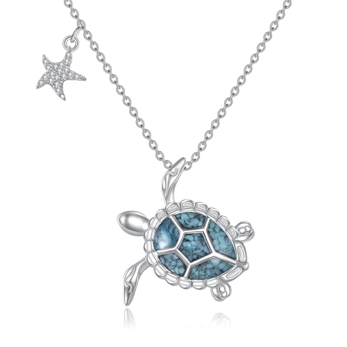 Turtle Necklace 925 Sterling Sliver Turquoise Sea Turtle Pendant Cute Ocean Animal Jewelry Gifts for Women Female Mother Lover