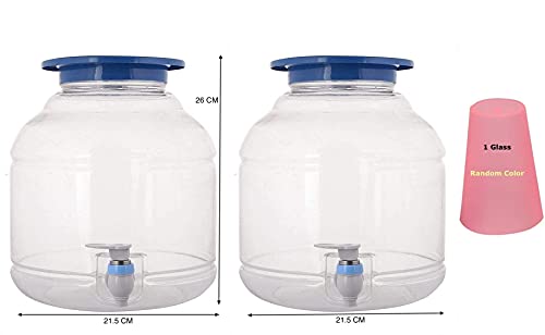 Image of 2 pcs Plastic Bottle Water Jar Dispenser with 1 Glass, Transparent Drink Bottle, Water Container