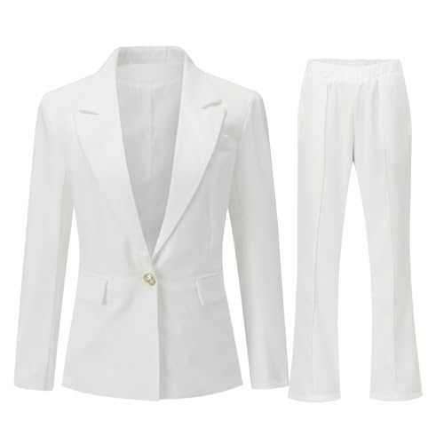 YYNUDA Women's 1 Button 2 Piece Lady Suit Set Office Work Solid Blazer Jacket and Pants2