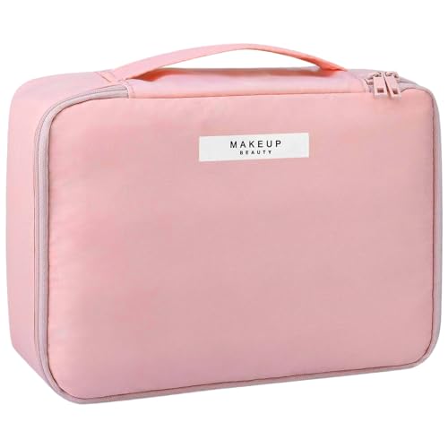 Image of WEMOL Small Travel Fashion Cosmetic Organizer Bag with Detachable Pouch, Super Soft Makeup Organiser Bag for Brushes, Toiletries, Cosmetics Items for Women (Pink)